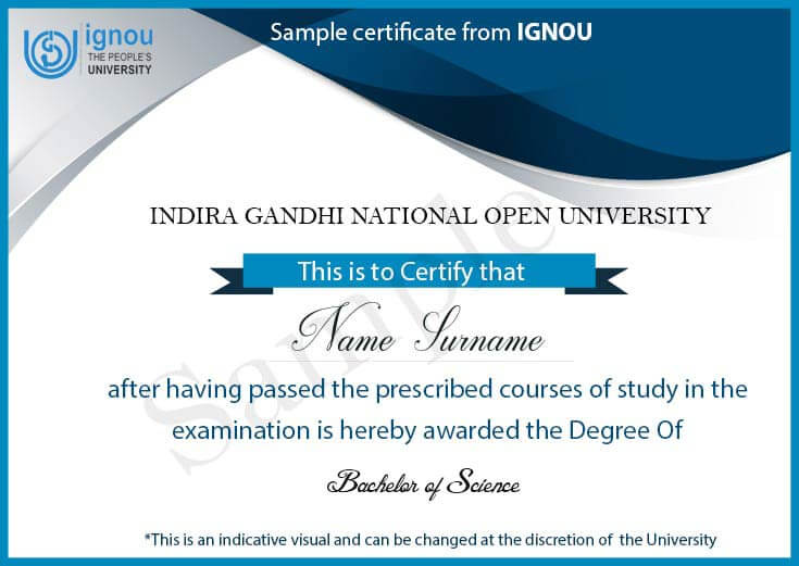 IGNOU B.Sc Sample Certificate