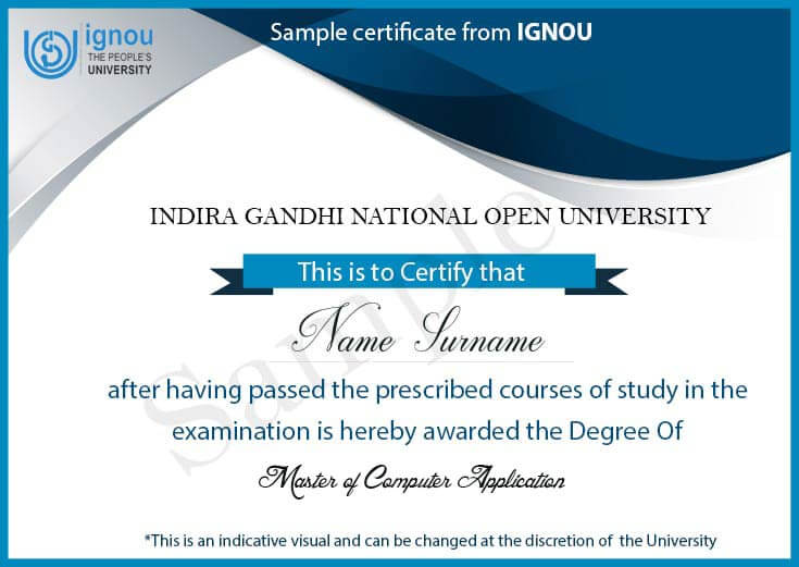 IGNOU Mca Sample Certificate