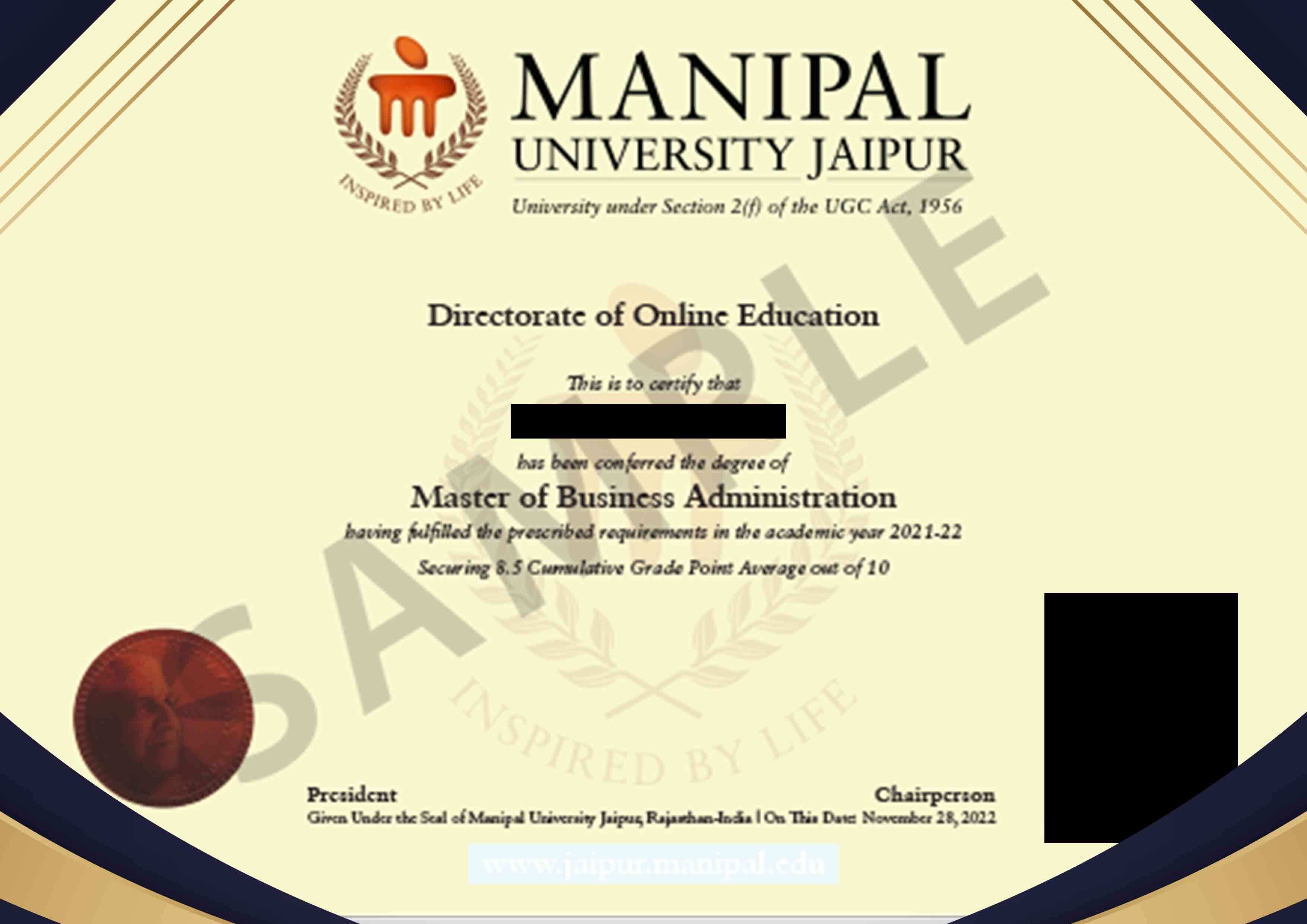 Manipal University Certificate 