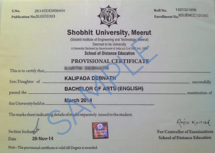 Shobhit Sample Certificate