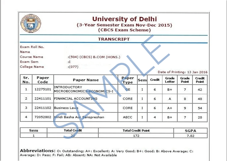 university of delhi sample certificate